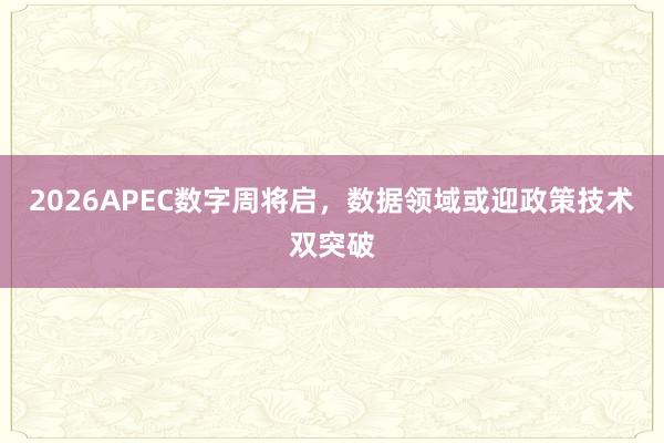 2026APEC数字周将启，数据领域或迎政策技术双突破