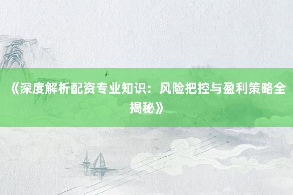 《深度解析配资专业知识：风险把控与盈利策略全揭秘》