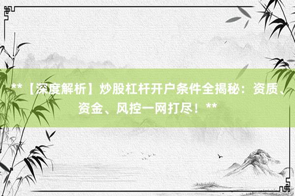 **【深度解析】炒股杠杆开户条件全揭秘：资质、资金、风控一网打尽！**