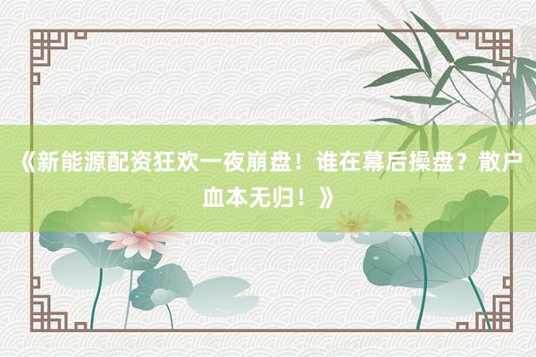 《新能源配资狂欢一夜崩盘！谁在幕后操盘？散户血本无归！》