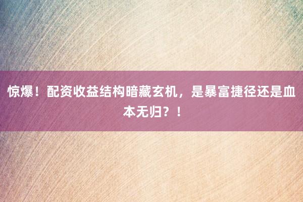 惊爆！配资收益结构暗藏玄机，是暴富捷径还是血本无归？！